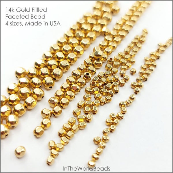 Cuentas facetadas llenas de oro de 14K, 2 mm, 2,5 mm, 3 mm, 4 mm, ¡ahorros a granel disponibles!