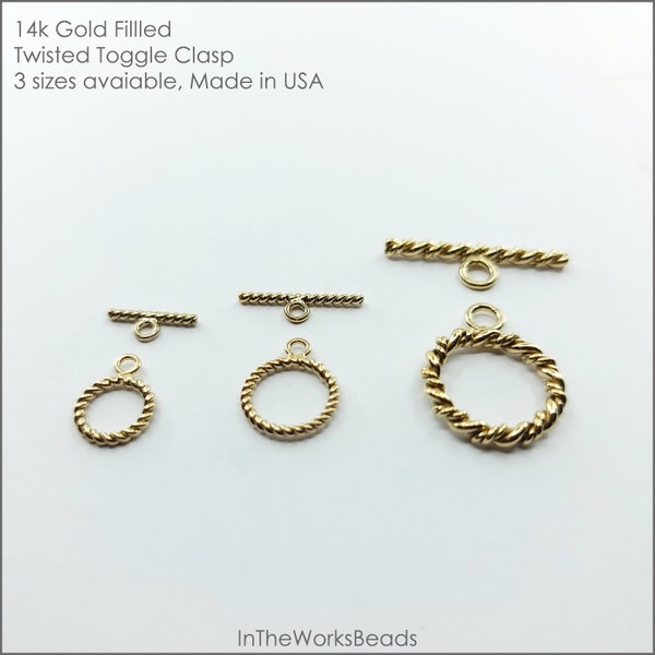 14k Gold Filled Twist Toggle Clasp, 3 Sizes, 9mm, 11mm, 15mm, 1 Piece, Made in USA, Bulk Savings Available!!!