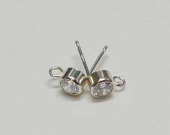 Sterling Silver CZ Earring Post, Clear Cubic Zirconia, AAA, Made in the USA, 4mm, 1 pair (2 Pieces)