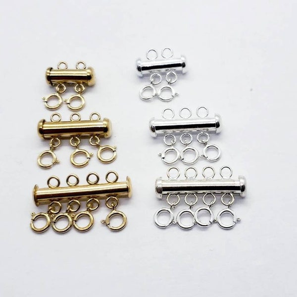 Detangler Tube Clasp with Spring Clasps for Layering, Sterling Silver or 14k Gold Filled, 2 Row, 3 Row and 4 Row, Bulk Savings Available!!!