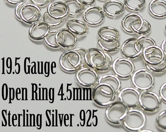 Sterling Silver Open Ring, 19.5 Gauge, 4.5mm OD, Sold in packs of 40, USA, Bulk Savings Available!!!