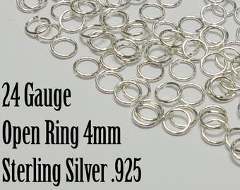 Sterling Silver Open Ring, 24 Gauge, 4mm OD, Packs of 100 Pieces, USA, Bulk Savings Available!!!