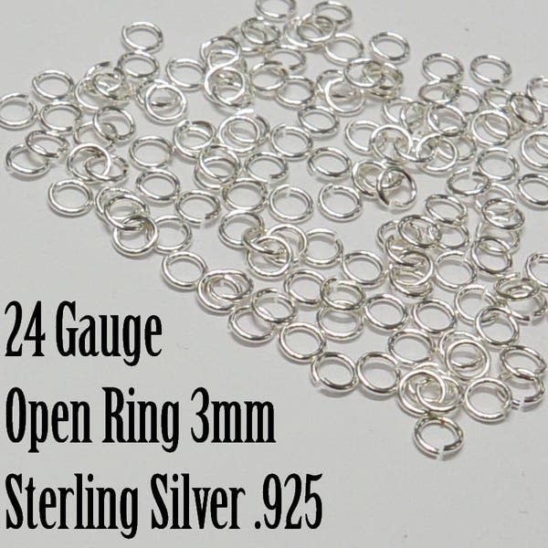 Sterling Silver Open Ring, 24 Gauge, 3mm OD, Packs of 100 Pieces, USA, Bulk Savings Available!!!