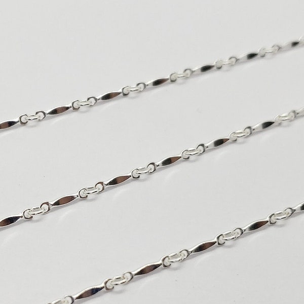 Sterling Silver Dapped Bar Chain, 0.9mm x 8.2mm, Made in the USA, By the Foot, Bulk Savings Available!!!