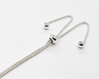 Sterling Silver Adjustable Bracelet with Stopper Bead, Rounded Rolo Chain, Made in Italy