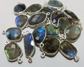 42mm x 4mm Silver Wire Wrapped Bead Inclosure Pendant Connector Iridescent Labradorite Bezel
