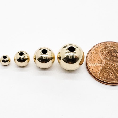14K Solid Gold Round Beads Heavy Weight Hollow Beads Various Etsy