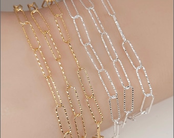 3.6mm x 11.9mm Textured Sparkle Paper Clip Chain, Sterling Silver, 14k Gold Filled, T1081TX, Bulk Savings Available!!!
