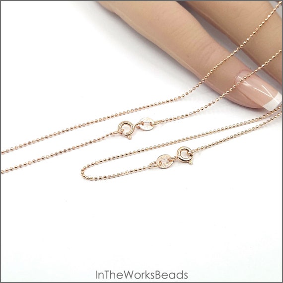 Rose Gold Over Sterling Silver 1mm Ball Finished Chain, Necklace