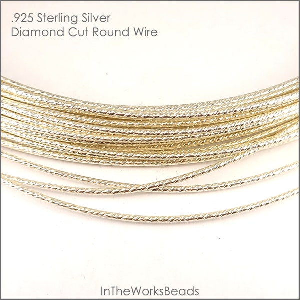 Sterling Silver Diamond Cut Round Wire, 16 Gauge to 22 Gauge, 1 Foot, Cut in Continuous Length or by Weight, USA, Bulk Savings Available!!!