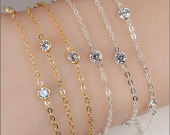 4mm CZ Satellite Flat Cable Chain, 14k Gold Filled, Sterling Silver, USA, By the Foot, PFLCBCZ4