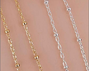 1.1mm Drawn Cable Satellite Chain, Sterling Silver or Gold Filled, Jewelry Supply D8079