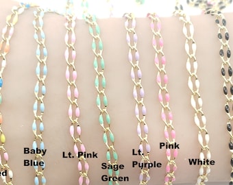 3.2mm x 6.5mm Gold Plated Enamel Chain, 8 Colors, By the Foot or Yard, Twist Curb Chain, Brass, Bulk Savings Available!!!