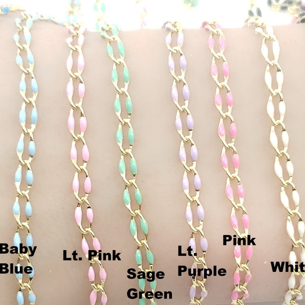 3.2mm x 6.5mm Gold Plated Enamel Chain, 8 Colors, By the Foot or Yard, Twist Curb Chain, Brass, Bulk Savings Available!!!