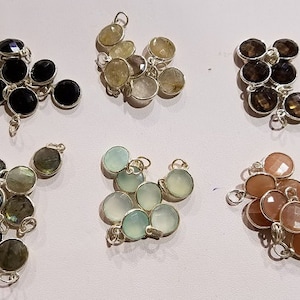 Sterling Silver or 18k Gold over Sterling Silver Round Bezel pendant or charm, Natural stone, sold by the piece, 10 - 11mm