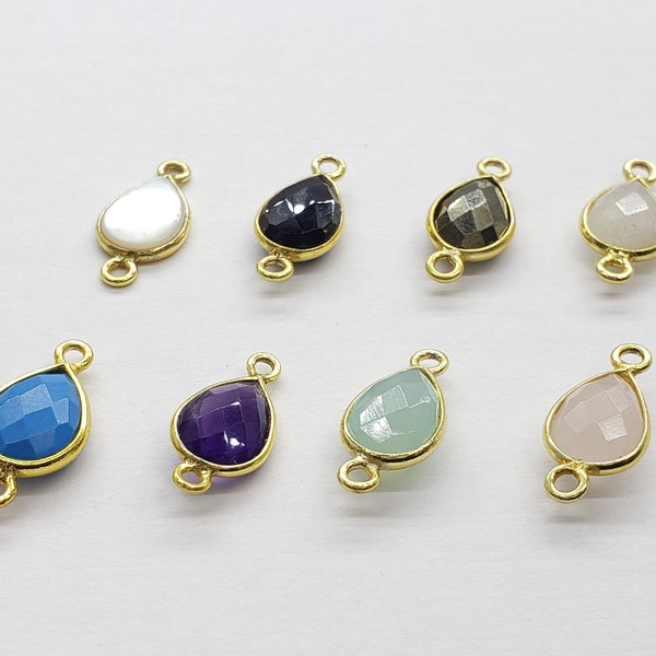 18k Gold over Sterling Small Teardrop Connector, 12mm x 6mm, 12 Stones to Choose From, 1 Piece, Bulk Savings Available!!!