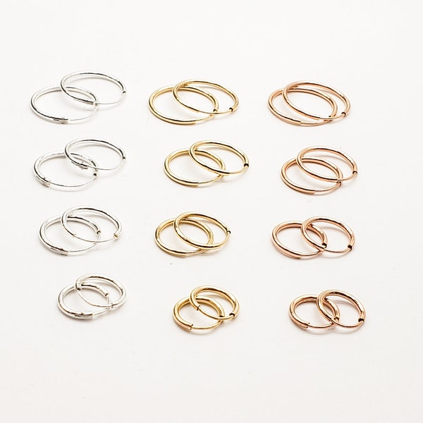 Endless Hoop Earrings (Small), Sterling Silver, Gold Filled, Rose Gold Filled, 10mm 12mm 14mm 16mm, 1 Pair of Hoops, USA