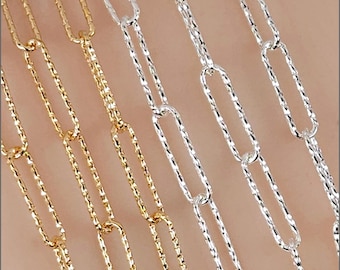 2.7mm x 10mm Textured Sparkle Paper Clip Chain, Sterling Silver, 14k Gold Filled, T1072TX, Bulk Savings Available!!!