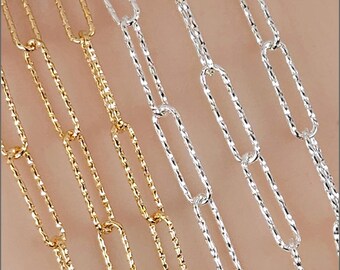 3.6mm x 11.9mm Textured Sparkle Paper Clip Chain, Sterling Silver, 14k Gold Filled, T1081TX, Bulk Savings Available!!!