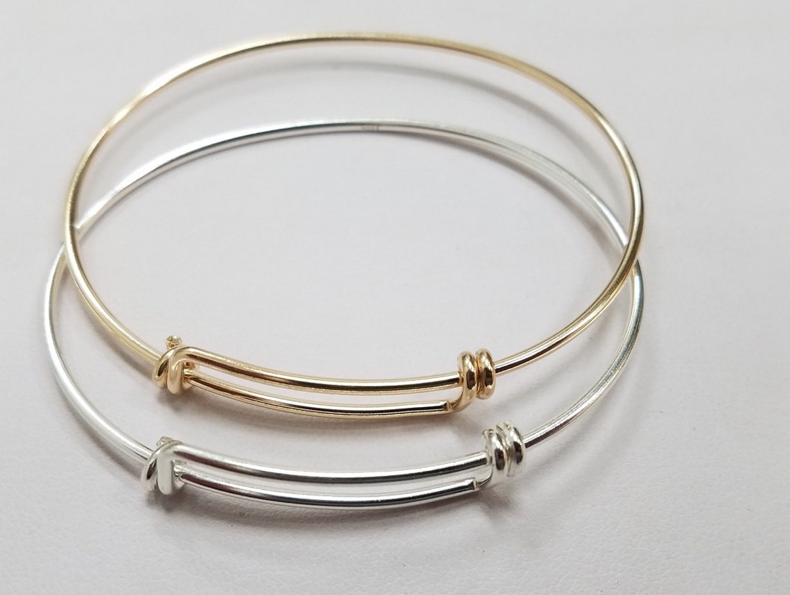 Sterling Silver or Gold Filled Adjustable Bangle, Larger Size, 8 Inches ...