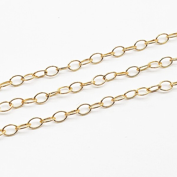 14k Gold Filled Oval Cable Chain, 3mm x 4mm, Made in the USA, Flat or Round Wire, Bulk Savings Available!!!