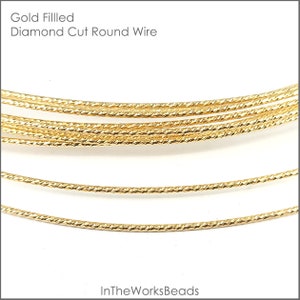 14k Gold Filled Diamond Cut Round Wire, 16 to 24 Gauge, Full Hard Temper, Cut by the Foot, USA, Bulk Savings Available!!!