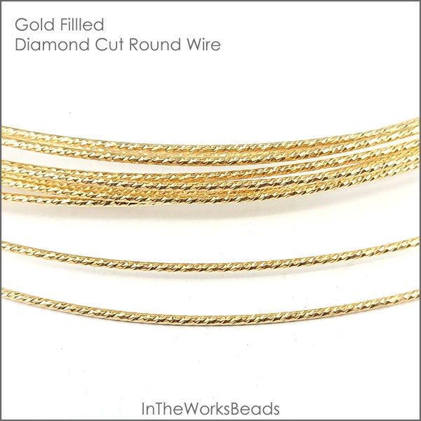 14k Gold Filled Diamond Cut Round Wire, 16 to 24 Gauge, Full Hard Temper, Cut by the Foot, USA, Bulk Savings Available!!!