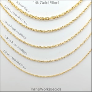 14k Gold FIlled Rope Chain Necklace, 1.1mm to 1.8mm, French Rope Chain, 16 inch, 18 inch, 20 inch, 24 Inch, Made in the USA