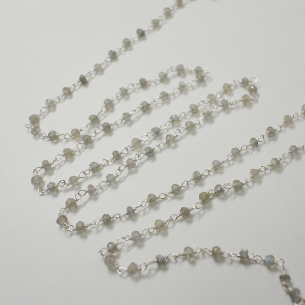 Sterling Silver Wire Wrapped Beaded Chain, 3mm to 4mm,  Labradorite Rosary Chain, Bulk Savings Available!!