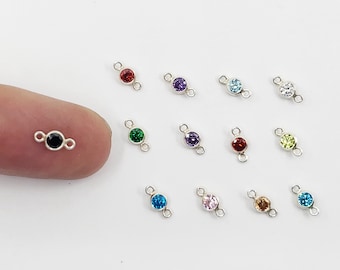 Sterling Silver Birthstone Connectors 3mm | 2 pieces | 13 Birthstone colors | Cubic Zirconia | Bulk Savings on 10 pieces | Made in USA