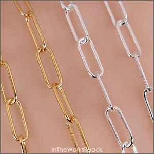 14k Gold Filled Elongated Rectangle Oval Paper Clip, 3.2mm, Sterling Silver, 21 Gauge Wire, By the Foot, Italy, T1083, Jewelry Supply Chain