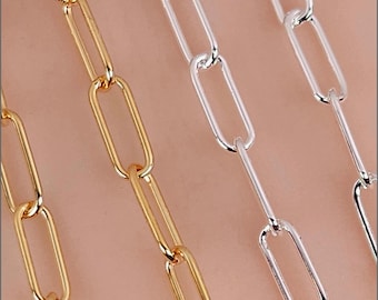 14k Gold Filled Elongated Rectangle Oval Paper Clip, 3.2mm, Sterling Silver, 21 Gauge Wire, By the Foot, Italy, T1083, Jewelry Supply Chain