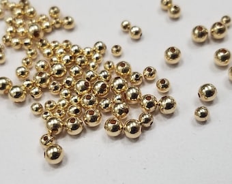 14K Gold Filled Round Beads, Baby sizes, 3 sizes, 2mm, 2.5mm, 3mm | 50 Piece packs | Bulk Savings on 5 or 15 Packs | Made in USA