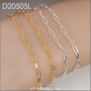 Cadena con clip de papel chapada en oro de 14k, forma ovalada rectangular alargada, plata de ley, estilo lineal, 2,4 mm x 6 mm, EE. UU., D20505L. ¡Descuentos por volumen disponibles!