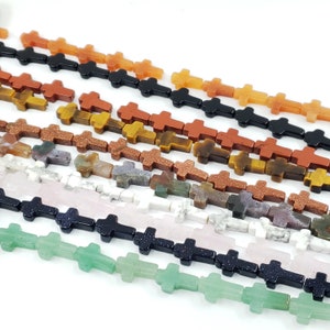 Natural Stone Cross Beads, Small Size 10mm x 15mm, by the strand (approx. 25 pieces per strand)