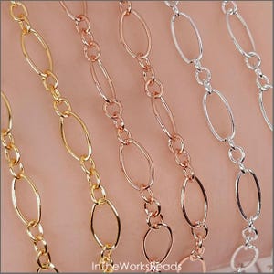 Chaîne ovale longue et courte, 4 mm x 7 mm, argent sterling, or rose, or rose, vendu au pied, D209 Économies disponibles !!!
