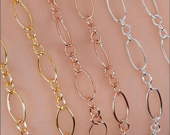 Long and Short Oval Chain, 4mm x 7mm, Sterling Silver, Gold Filled, Rose Gold Filled, Sold by the Foot, D209 Bulk Savings Available!!!