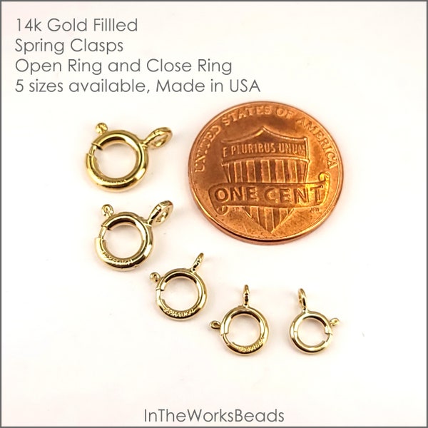 14K Gold Filled Spring Clasps, Closed Ring, 5mm, 5.5mm, 6mm, 14K, USA, Sold in Packs of 10, Bulk Savings available!!!