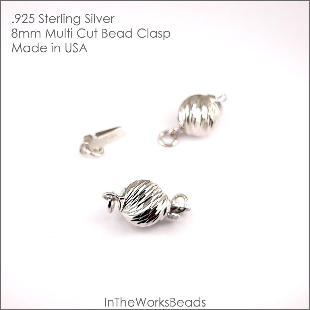Sterling Silver Round Multi Cut Bead Clasp, 8mm | 1 Piece | Bulk ...