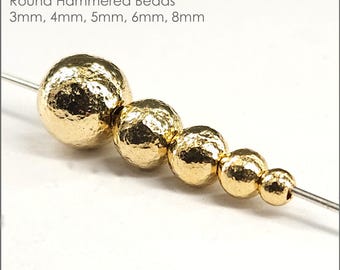 14Kゴールドフィルド ハンマー加工ラウンドビーズ 3mm、4mm、5mm、6mm