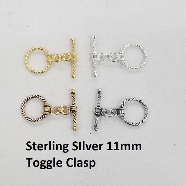 Sterling Silver Toggle Clasp, Bali Style, 4 Finishes, 11mm, Sold as a set of 1