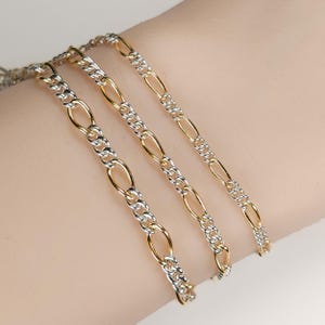 2 Tone Figaro Chain, 2.5mm, 3mm, 4mm, 14k Gold Filled Long Link, Sterling Silver Smaller Links, USA, Bulk Savings Available!!!