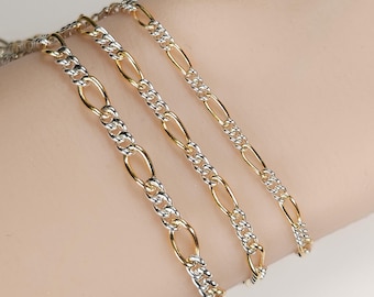2 Tone Figaro Chain, 2.5mm, 3mm, 4mm, 14k Gold Filled Long Link, Sterling Silver Smaller Links, USA, Bulk Savings Available!!!