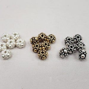 Sterling Silver Bali Style Beads 6.8mm, 3 Finishes, Sterling Silver, Oxidize Vermeil, 2 Piece, Made in India, Bulk Savings Available!