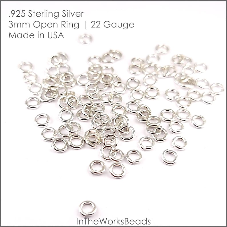 Sterling Silver Open Ring, 22 Gauge, 3mm OD, Sold in packs of 100, Bulk Savings Available image 1