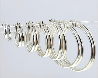 Sterling Silver Euro Wire Hoops 15mm, 20mm, 25mm, 30mm, 35mm, 40mm | 2mm thick | 1 pair | Bulk Savings on 5 pairs | Made in USA and Mexico