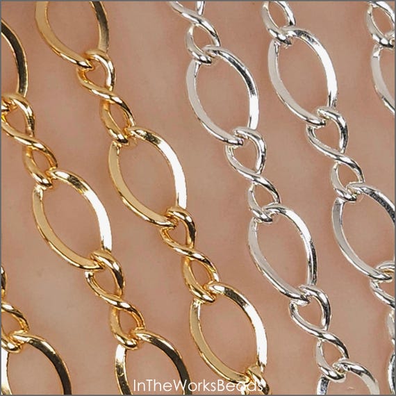 5.5mm x 8mm Figure 8 Flat Curb Chain, 14k Gold Filled or Sterling Silver, by the Foot, D3009 Bulk Savings Available!!!