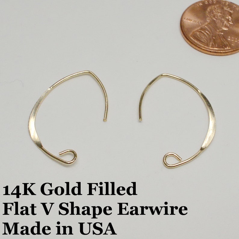 14k Gold Filled V Shape Earring Wire 2 Pairs Flat V Shape Etsy