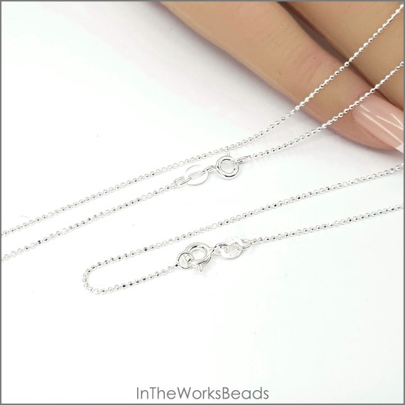 Sterling Silver 1mm Ball Finished Chain, Necklace, 16 Inch, 18 Inch, 20 Inch, 24 Inch, Italy