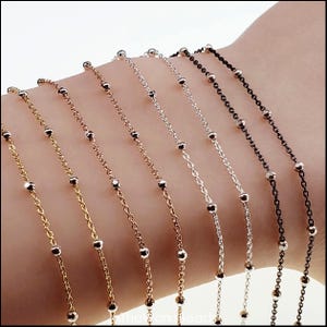 2 Tone 1mm Cable Satellite Chain with Silver Faceted Round Bead, Sterling Silver, 14k Gold Filled, Rose Gold, USA, Bulk Savings Available!!!